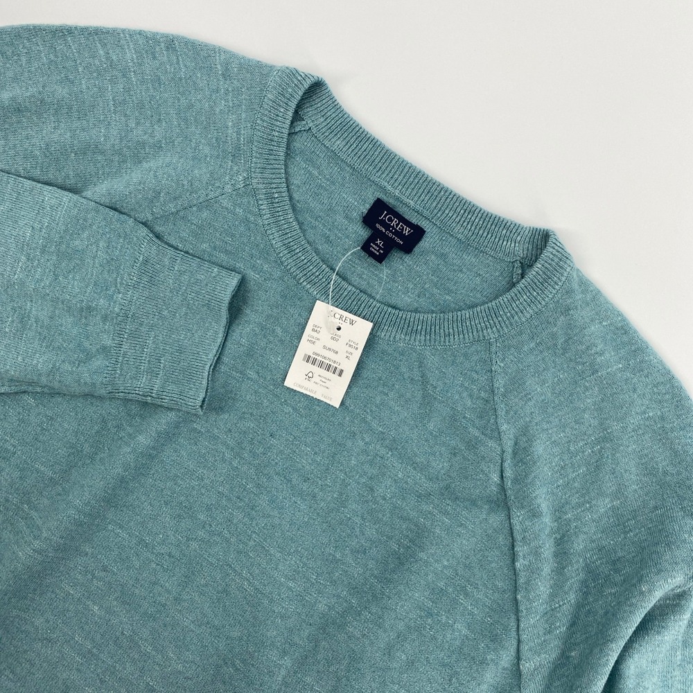 NEW J.Crew Cotton Crewneck Sweater Mens XL Teal Re-Imagined Raglan Classic
